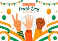 Happy International Youth Day of India Vector Illustration with Indian Flag and Young Boys or Girls Togetherness