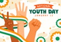 Happy International Youth Day of India Vector Illustration with Indian Flag and Young Boys or Girls Togetherness