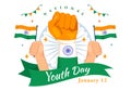 Happy International Youth Day of India Vector Illustration with Indian Flag and Young Boys or Girls Togetherness