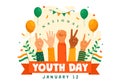 Happy International Youth Day of India Vector Illustration with Indian Flag and Young Boys or Girls Togetherness