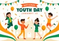 Happy International Youth Day of India Vector Illustration with Indian Flag and Young Boys or Girls Togetherness