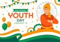 Happy International Youth Day of India Vector Illustration with Indian Flag and Young Boys or Girls Togetherness