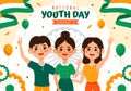 Happy International Youth Day of India Vector Illustration with Indian Flag and Young Boys or Girls Togetherness