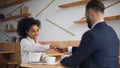happy interracial business partners shaking hands Royalty Free Stock Photo