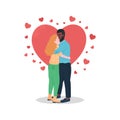 Happy interracial couple flat color vector detailed characters