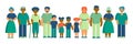 Happy interracial family Father, mother grandparents and children Son, daughter and parents Flat vector illustration