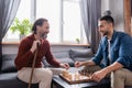 happy interracial father and son looking Royalty Free Stock Photo