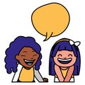 Happy interracial girls with speech bubble