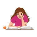 Happy introverted girl reading a big book Royalty Free Stock Photo