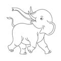 Happy isolated baby elephant in black outline