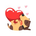 Happy Jack Russell Terrier dog with red heart, cute Valentine animal character vector Illustration Royalty Free Stock Photo