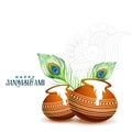 Happy janmashtami background with matki and makhan