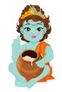 Happy Janmashtami. Celebrating birth of Krishna. Little Krishna tastes butter.