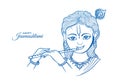 Happy janmashtami greetings with lord krishna sketch card design Royalty Free Stock Photo