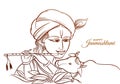Happy janmashtami greetings with lord krishna sketch card design Royalty Free Stock Photo