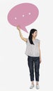 Happy Japanese woman with a speech bubble