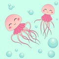 Happy jellyfishes among a lot of bubbles Royalty Free Stock Photo