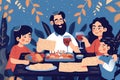 Happy Jewish family celebrated Pesach Seder