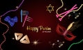 Happy Jewish holiday Purim with traditional symbols of Purim, mask, hamantaschen cookies, star of david, holiday Royalty Free Stock Photo