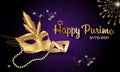 Happy Jewish holiday Purim with traditional symbols of Purim, mask, hamantaschen cookies, star of david, holiday Royalty Free Stock Photo