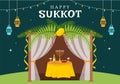 Happy Jewish Holiday Sukkot Hand Drawn Cartoon Flat Illustration with Sukkah, Etrog, Lulav, Arava, Hadas and Decoration Background Royalty Free Stock Photo