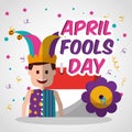 Happy joker with prank flower and calendar april fools day