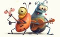 Happy and joyful insects playing musical instruments. Royalty Free Stock Photo