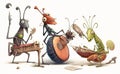 Happy and joyful insects playing musical instruments. Royalty Free Stock Photo