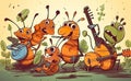 Happy and joyful insects playing musical instruments. Royalty Free Stock Photo