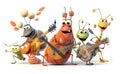 Happy and joyful insects playing musical instruments. Royalty Free Stock Photo