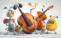 Happy and joyful insects playing musical instruments. Royalty Free Stock Photo