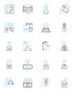 Happy joyful linear icons set. Blissful, Jubilant, Delighted, Ecstatic, Elated, Radiant, Thrilled line vector and