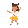 Happy joyful little girl walking with her hands raised cartoon vector illustration