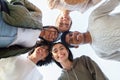 Happy joyful multiracial friends forming circle of heads