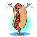 happy joyful positive hot dog fast food funny mascot character, restaurants and street food