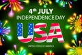 Happy july 4th firework green background independence day, vector Royalty Free Stock Photo