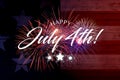 Happy July 4th Greeting with red and blue background