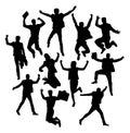 Happy Jumping Business Activity Silhouettes, art vector design Royalty Free Stock Photo