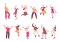 Happy jumping characters. Office women cheers, successful youth celebrating. People freedom, teens or students clipart