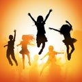 Happy jumping children silhouettes Royalty Free Stock Photo