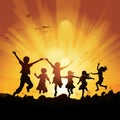 Happy jumping children silhouettes Royalty Free Stock Photo