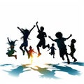 Happy jumping children silhouettes Royalty Free Stock Photo