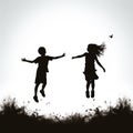 Happy jumping children silhouettes Royalty Free Stock Photo