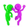 Happy jumping couple. Isolated. Contains clipping path