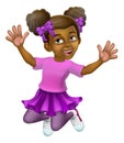 Happy Jumping Girl Kid Child Cartoon Character Royalty Free Stock Photo