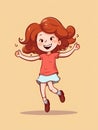 Happy jumping joyful child in vector style. AI