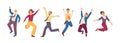 Happy jumping office peoplÃÂµ. Office workers rejoice at luck, success in teamwork. Fun colleagues at work dance together flying, Royalty Free Stock Photo