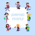 Happy Young Jumping People Banner Illustration