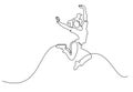 Happy jumping woman. Continuous one line drawing Royalty Free Stock Photo