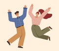 Happy jumping young man and woman Royalty Free Stock Photo